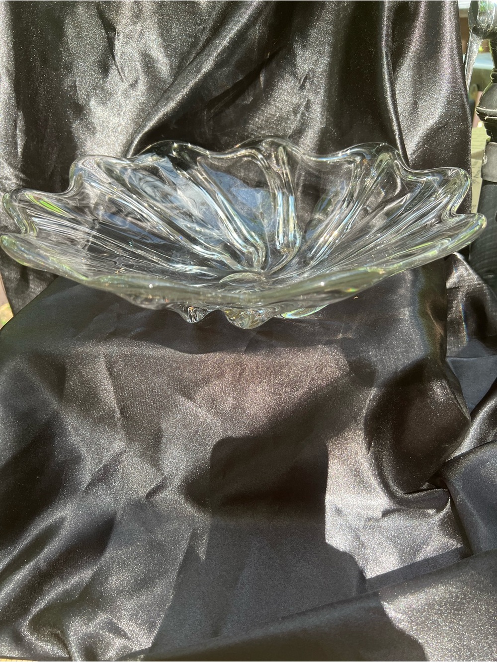 Clear Glass Decorative Bowl Centerpiece - Ruffled Design